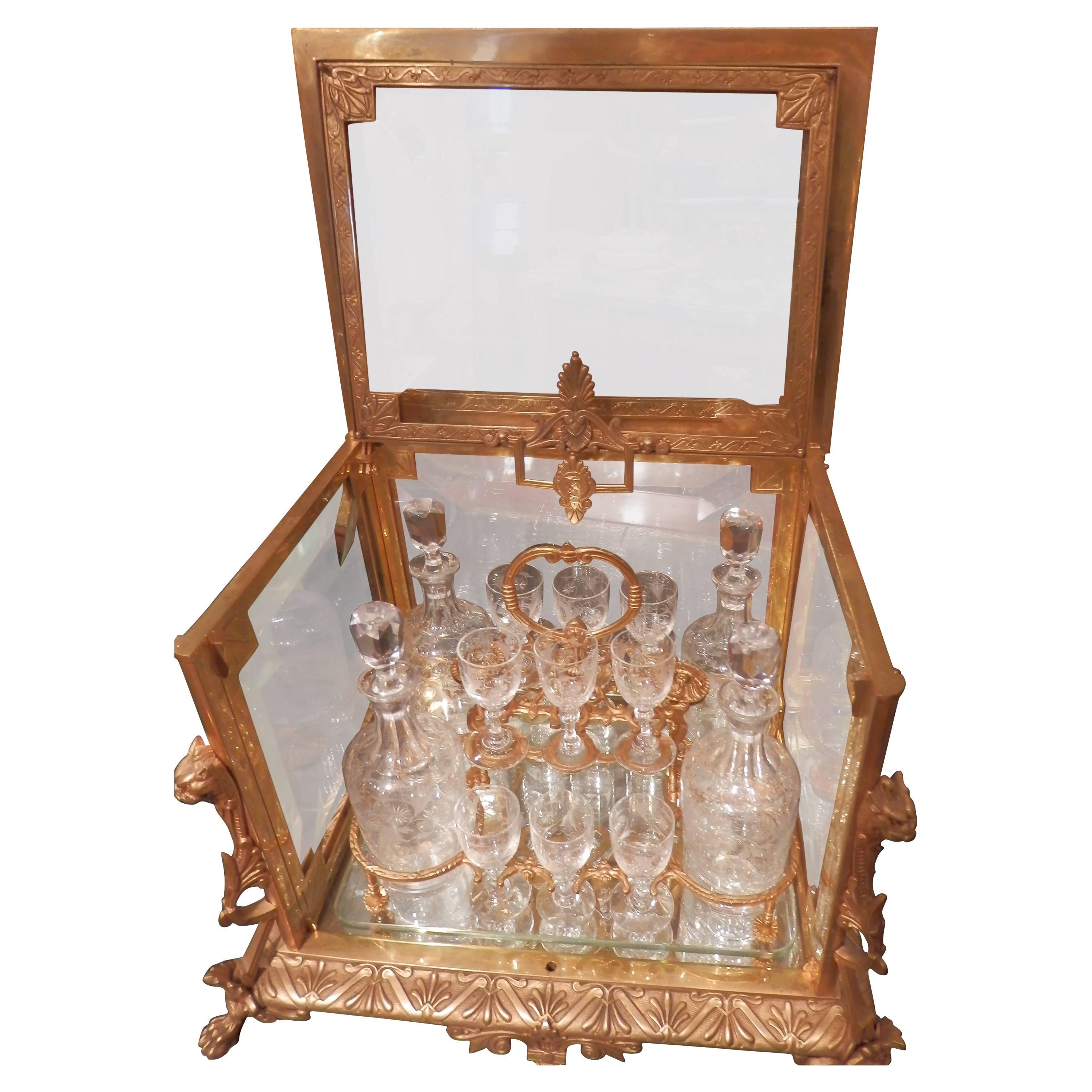 19th Century Important French Cut Crystal and Gilt Bronze Tantalus. 