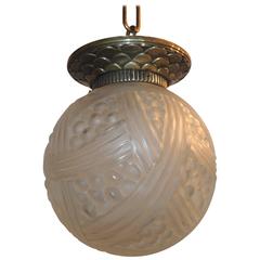 Antique Wonderful French Bronze Art Deco Flush Mount Fixture Glass Globe Chandelier