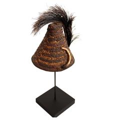 Vintage Naga Warrior’s Hat with Boar’s Tusk and Fur Plume