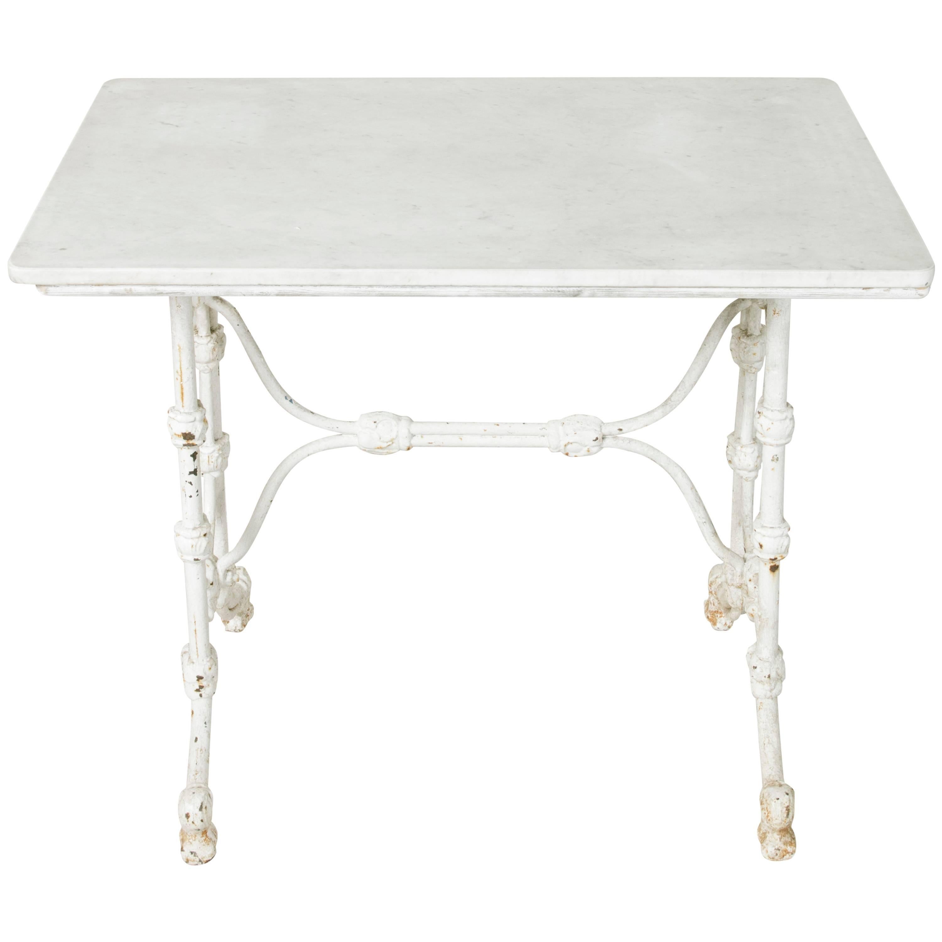 19th Century French Cast Iron Pastry Baker
s Table with White Carrara Marble Top
