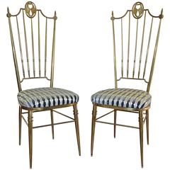 Pair of Tall Back Brass Italian Chiavari Side Chairs 11