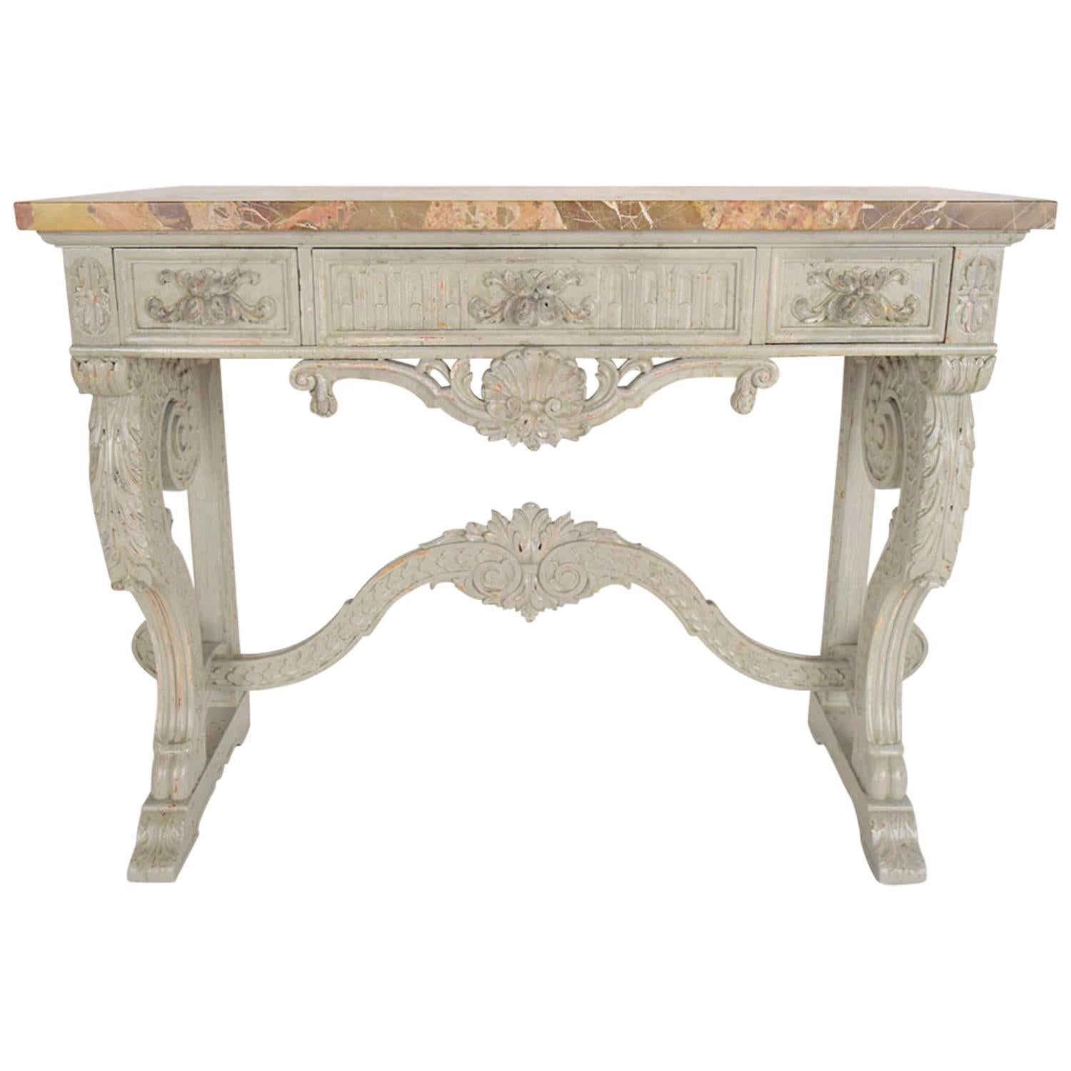 Late 19th Century Painted French Louis XVI Console with Marble Top