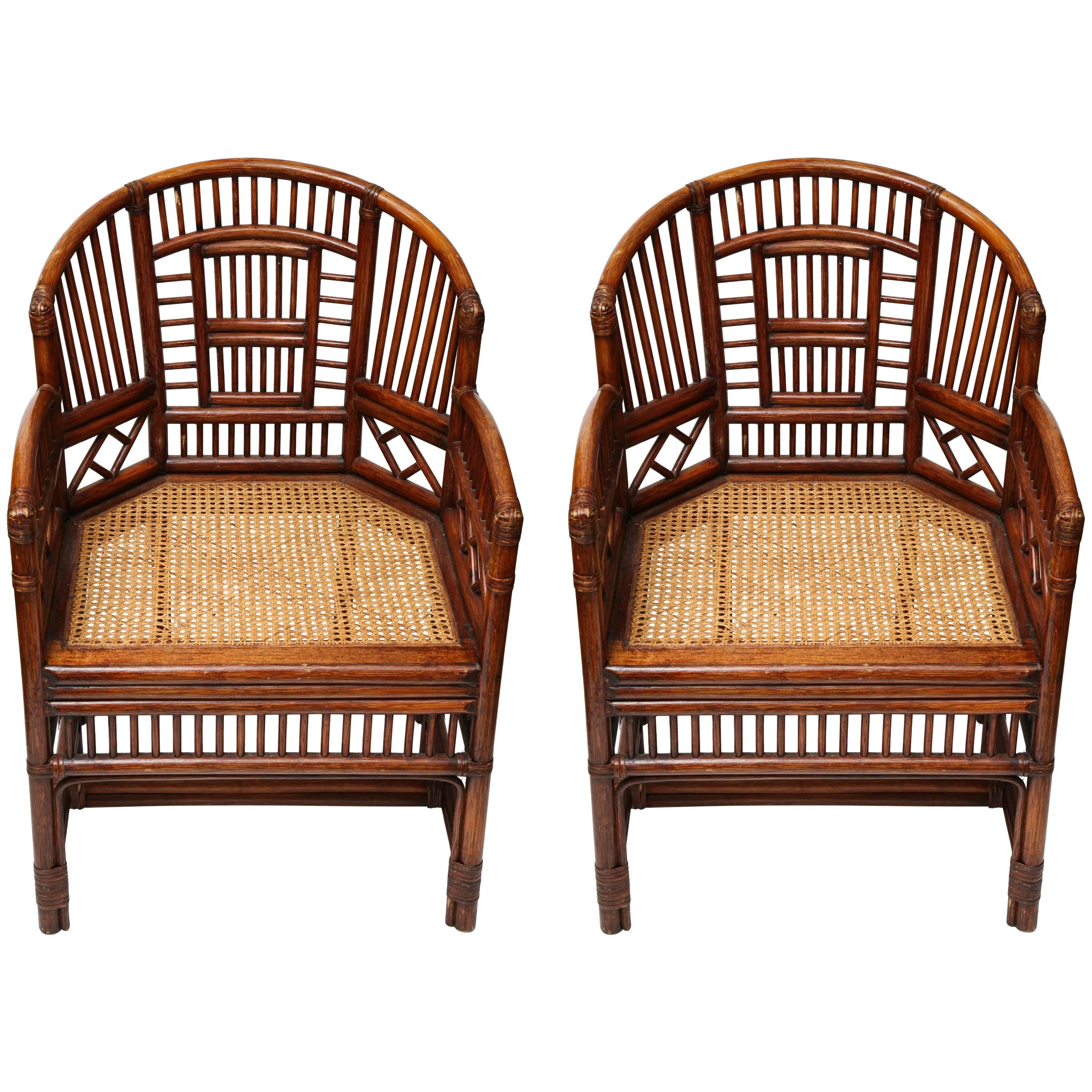 Pair of English Chippendale Style Chairs with Caned Seat
