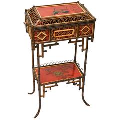 Fine and Beautiful 19th Century English Bamboo Sewing Stand Side Table