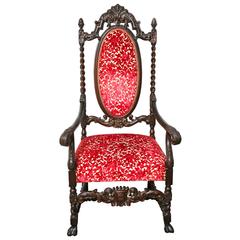 Superb 1900s English Jacobean Style Carved Armchair