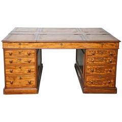 Rare 19th Century English Mahogany Partners Desk Leather Top Drawers and Doors