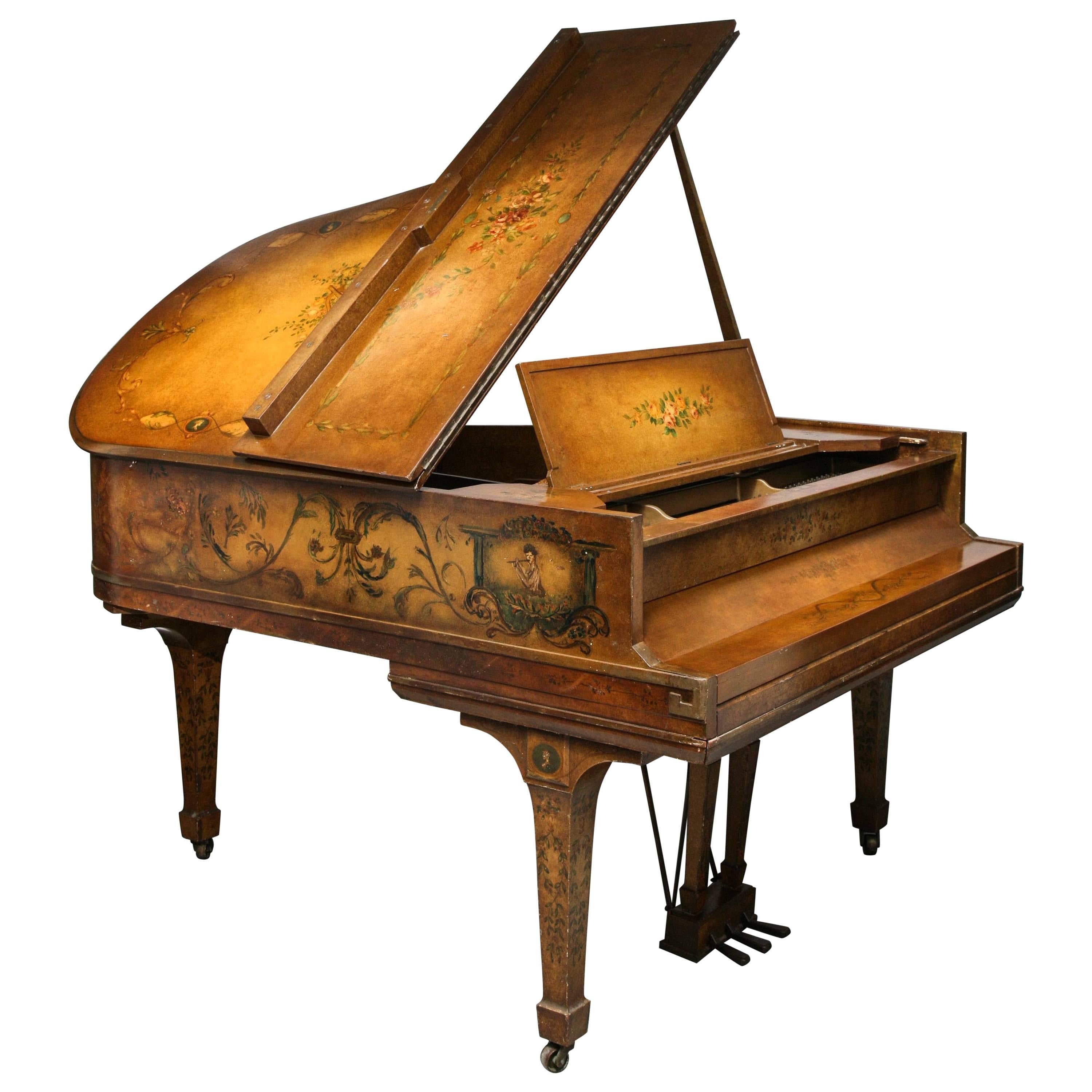 Superb Baby Grand Piano with Painted Scenes by Sohmer, NY