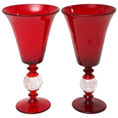 Pair of Antique Red Glass Vases with Controlled Bubble Bases, Pairpoint