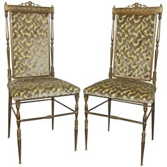 Pair of Chiavari Italian Neoclassic Brass Side Chairs