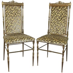 Vintage Pair of Chiavari Italian Neoclassic Brass Side Chairs