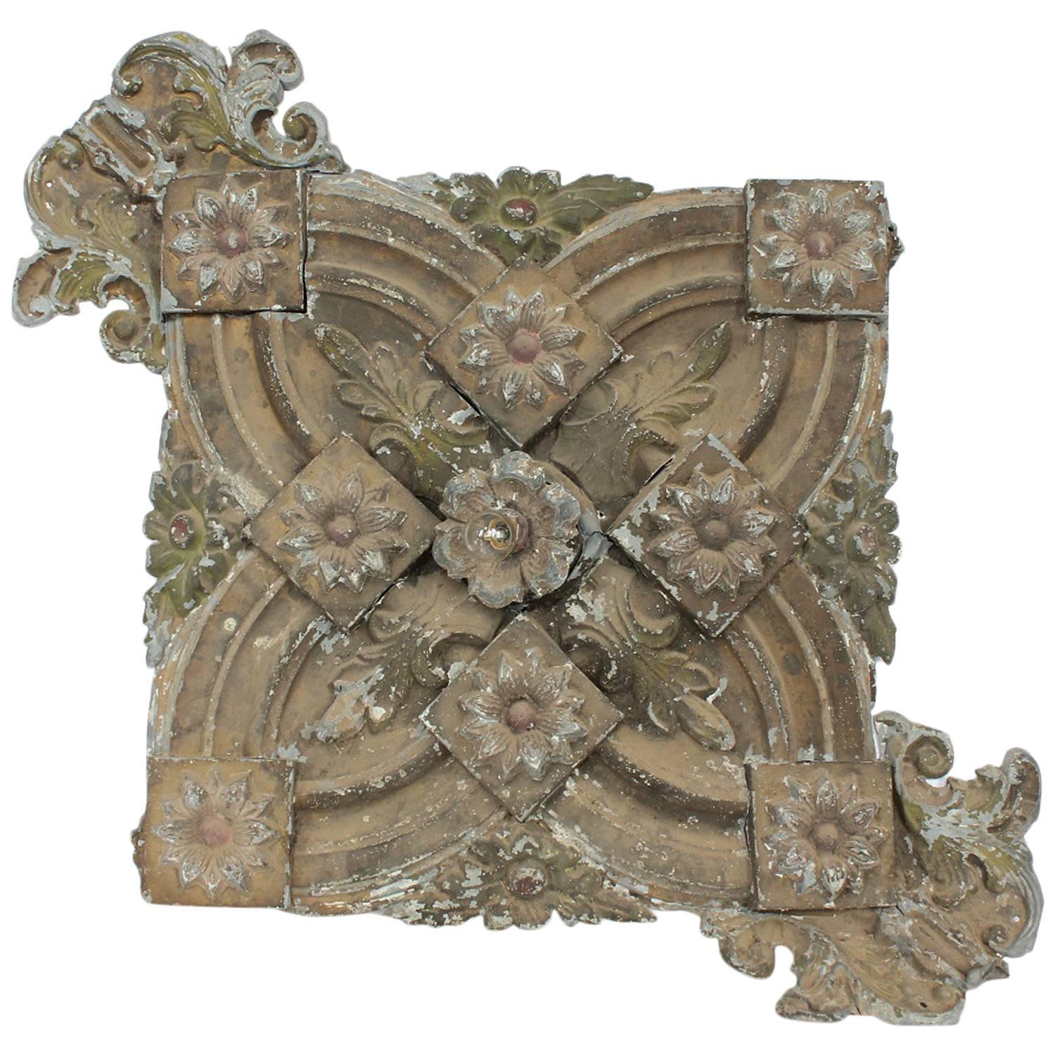 Antique Decorative Architectural Tin Ceiling Light Medallion For Sale