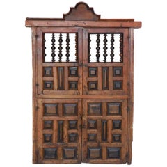 18th Century Wooden Window Shutters with Panels and Turned Wood