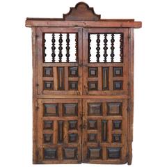 18th Century Wooden Window Shutters with Panels and Turned Wood 9