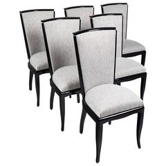 Vintage French Art Deco Set of Six Dining Chairs