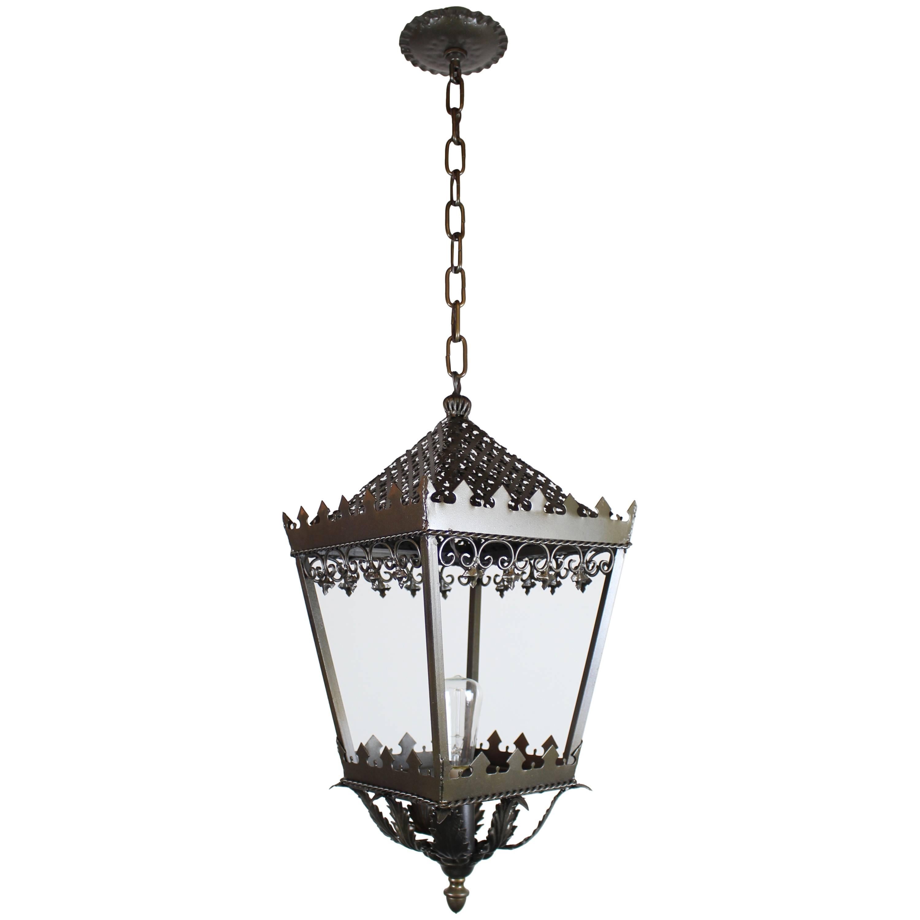 Gothic Style Single Bulb Brass Lantern For Sale