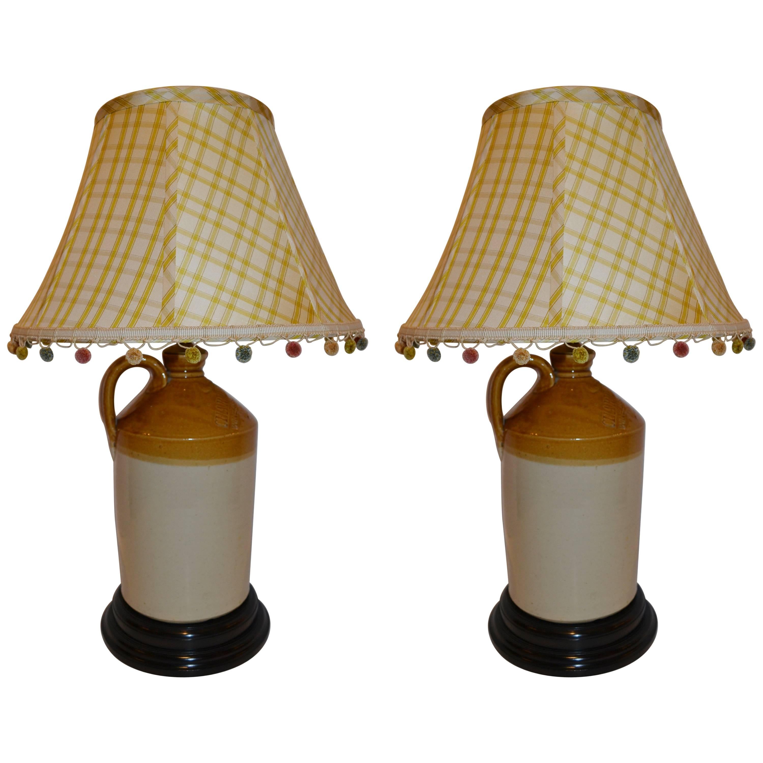 Pair of Stoneware Jugs Converted to Lamps