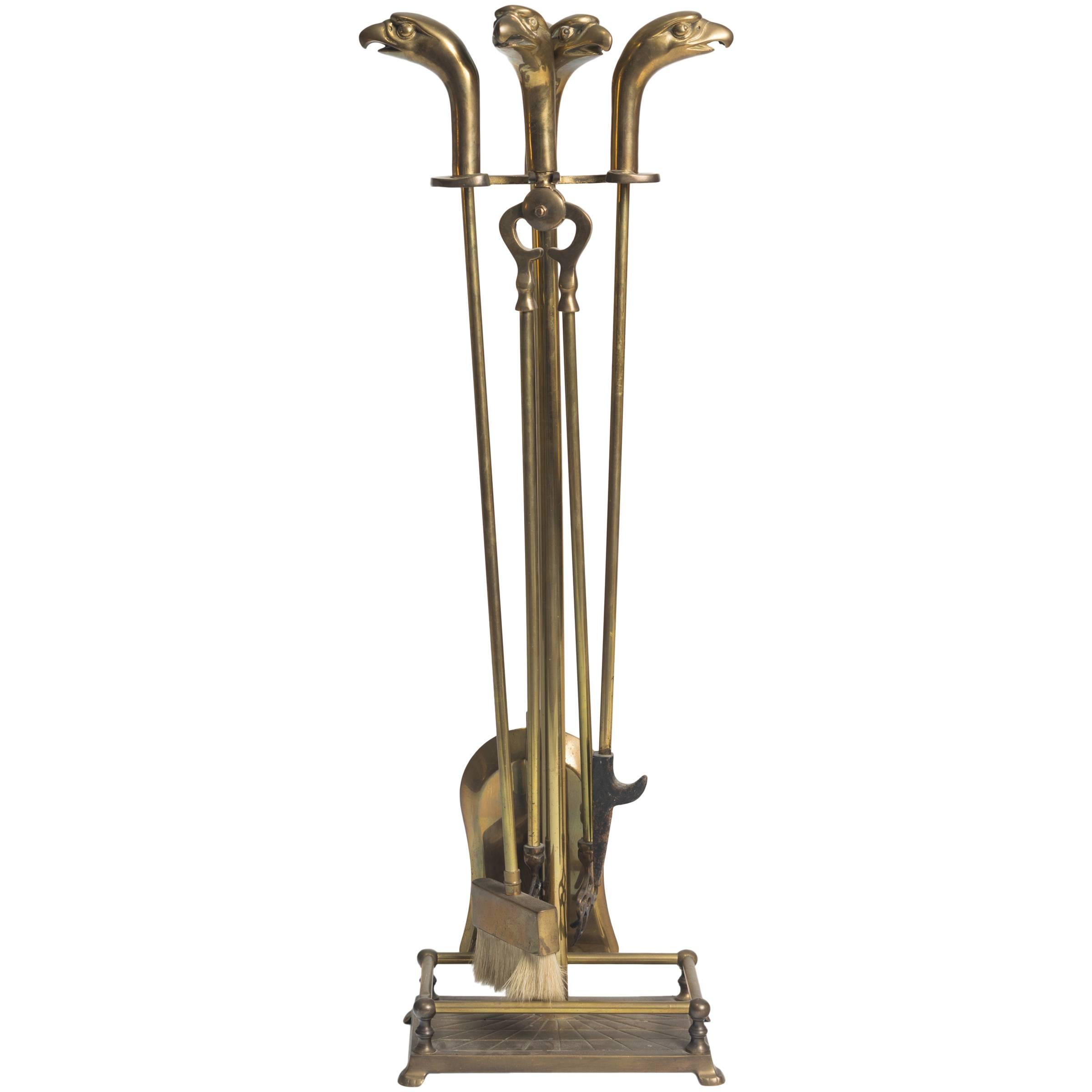 Brass Eagle Head Fireplace Tool Set