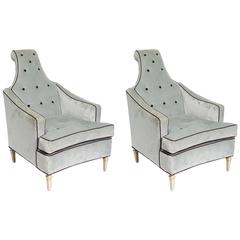 Pair of Hollywood Regency Upholstered Lounge Chairs