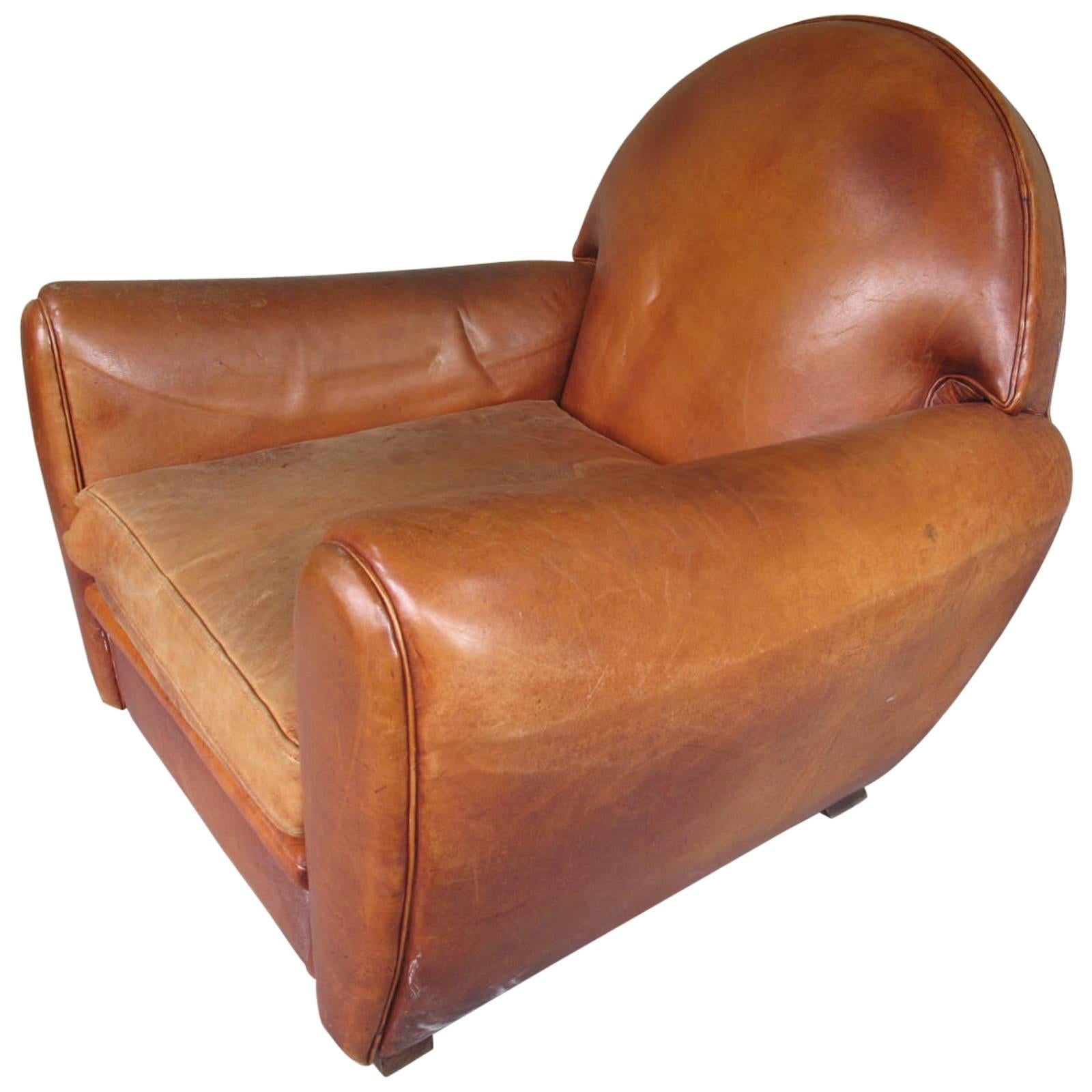 Monumental Art Deco Leather Club Chair