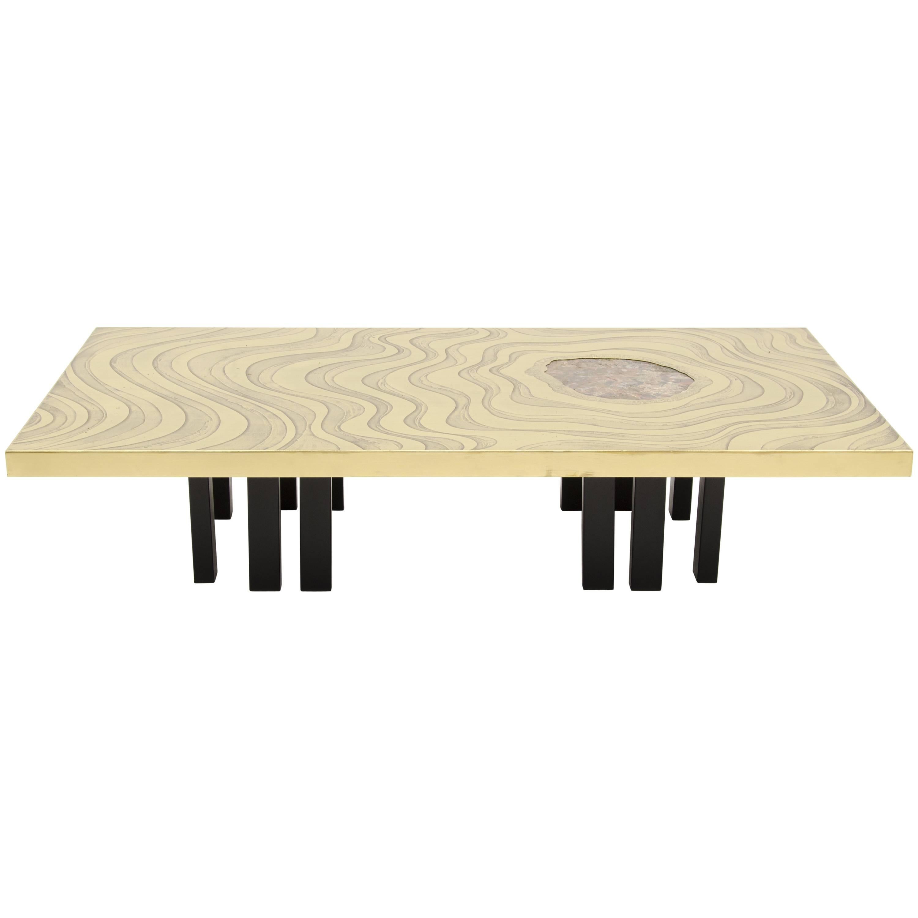 Amazing Large Etched Brass Coffee Table by Willy Daro