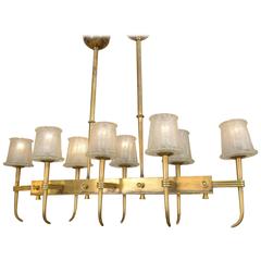 1930s Murano "Frozen" Glass and Bronze Structure Chandelier by Barovier