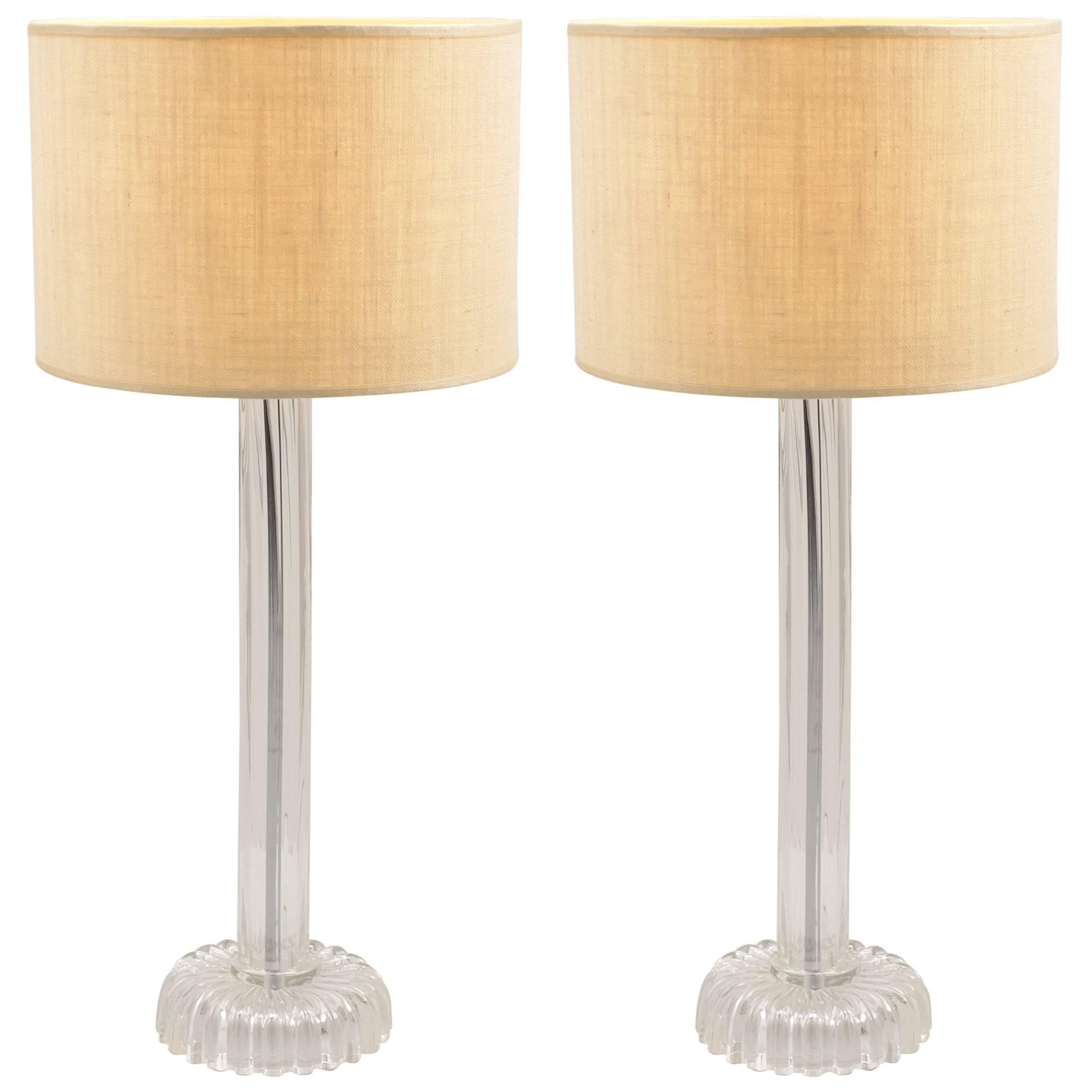 Pair of Murano "Costolato" Ribbed Blown Glass Table Lamps