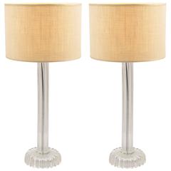 Pair of Murano "Costolato" Ribbed Blown Glass Table Lamps