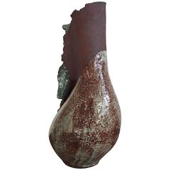 Large Glazed Handbuilt Ceramic Vessel by Juliette Derel Vallauris, circa 1970