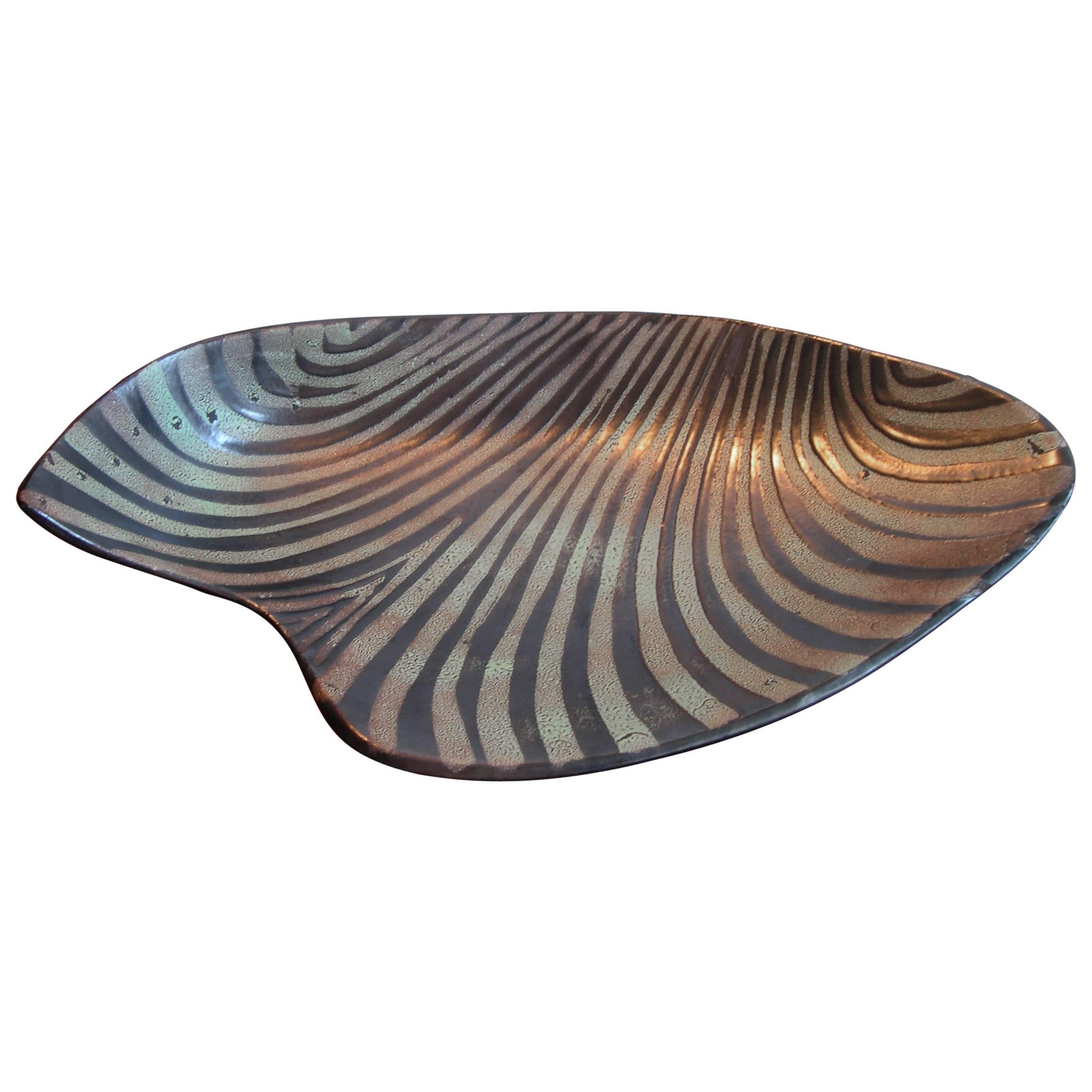 Roger Capron Vallauris Large Abstract Free-Form Ceramic "Waves" Dish, circa 1965 For Sale