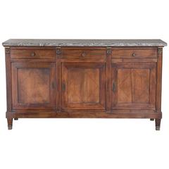 19th Century French Empire Walnut Marble-Top Buffet/Sideboard