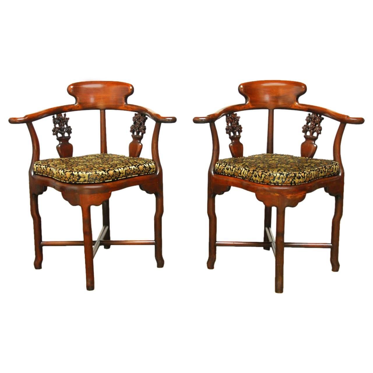 Pair of Exceptional Chinese Rosewood Corner Chairs