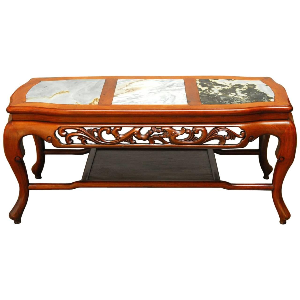 Chinese Rosewood and Marble Dali Panel Coffee Table