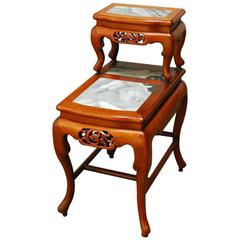 Chinese Hardwood Two-Tier Side Table with Marble Inset