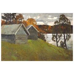 'On the Lake' Soviet Era Painting by Alexander Kremer