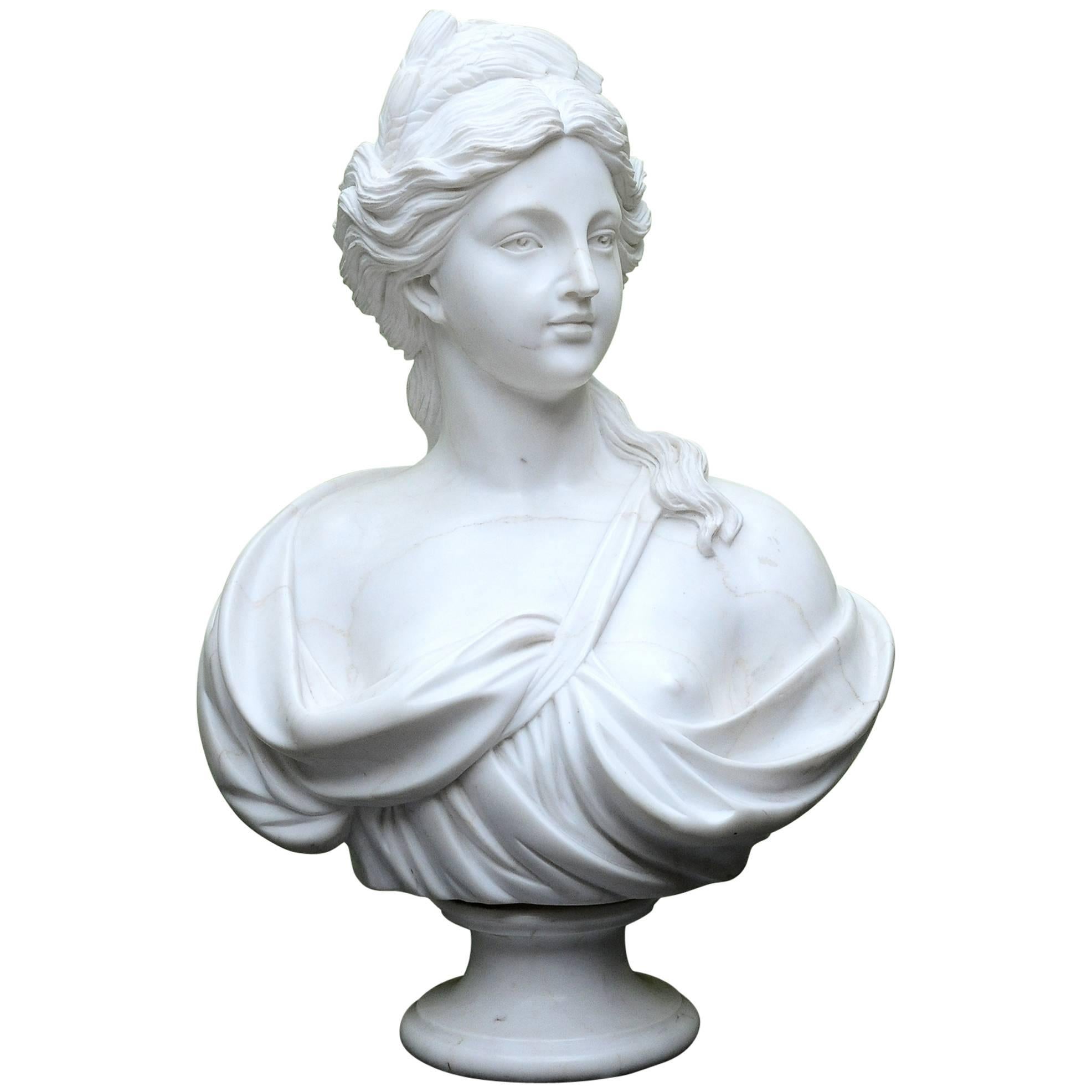 Mid-20th Century White Marble Woman's Bust For Sale