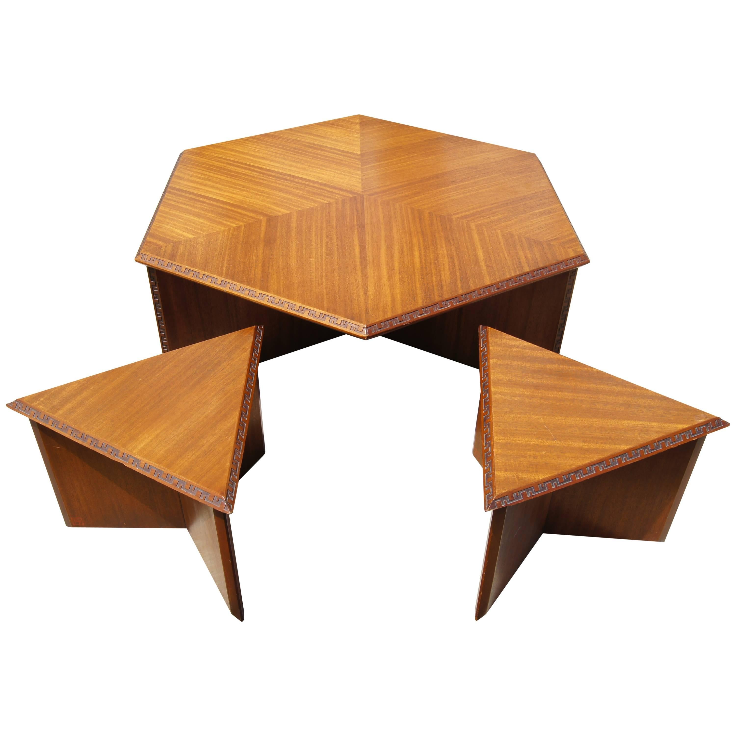 Hexagonal Coffee Table Set by Frank Lloyd Wright for Heritage-Henredon