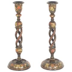  Pair of Large Antique Kashmiri Candlesticks