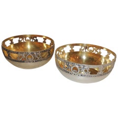 Wonderful Pair of Hessenberg 800 Sterling Silver Gold Wash Pierced Empire Bowls