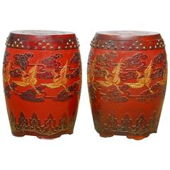 Pair of Qing Dynasty Giltwood and Lacquer Stools