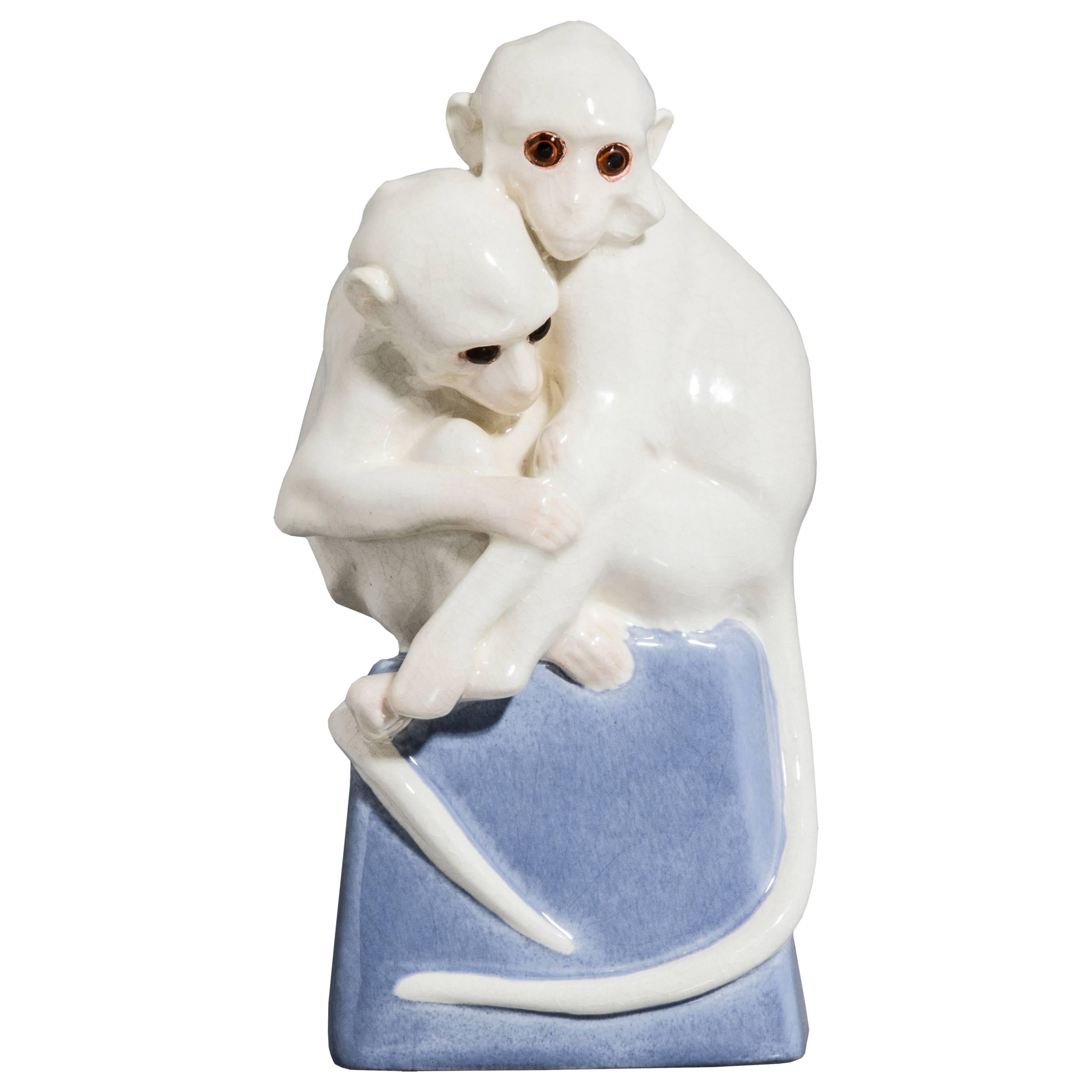 Weiner Werkstätte Austrian Monkey Porcelain Lamp For Sale