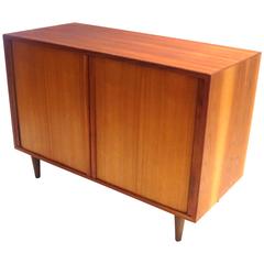 Danish Modern Tambour Door Small Record Media Cabinet Credenza