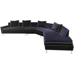 Two-Piece Blue Sectional Sofa with Lucite Legs