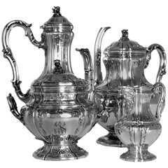Boivin French Sterling Silver Gold 18-Karat Tea Coffee Set of Four-Piece Bacchus