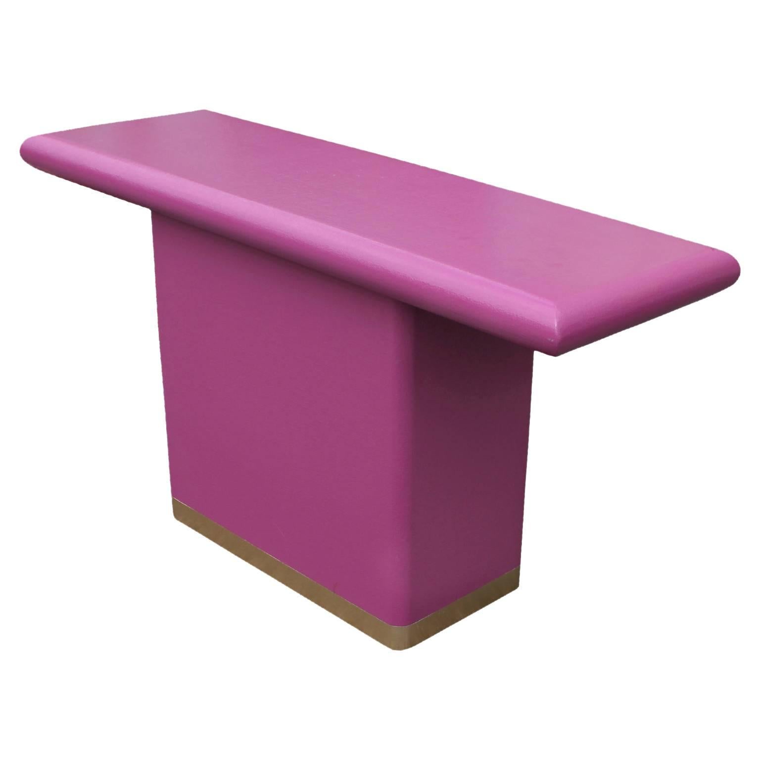 Magenta and Brass Lacquered Modern Rectangular Console Table