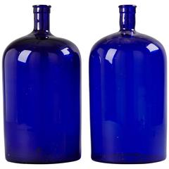 Pair of Blue Pharmacy Bottles from 1900s