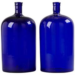 Antique Pair of Blue Pharmacy Bottles from 1900s