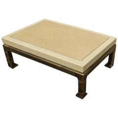 Modern Brass Coffee Table by Mastercraft with an Ivory Lacquer Faux Skin Top