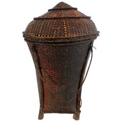 Vintage Woven Storage Basket with Lid