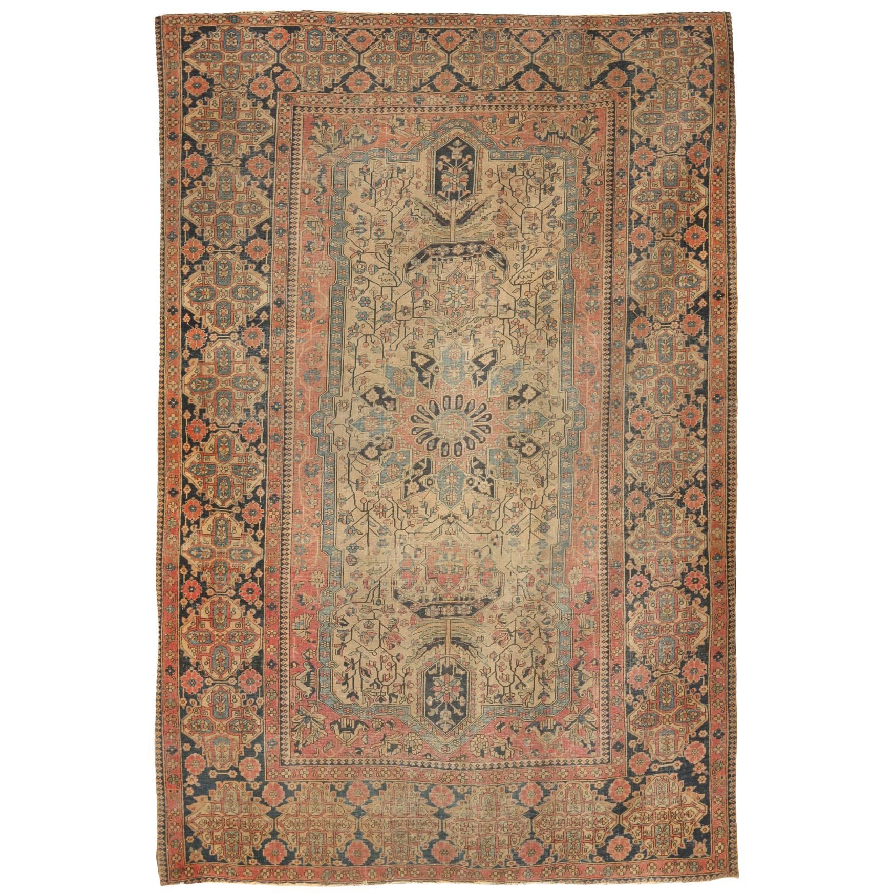 Antique 19th Century Mohtasham Kashan Rug For Sale