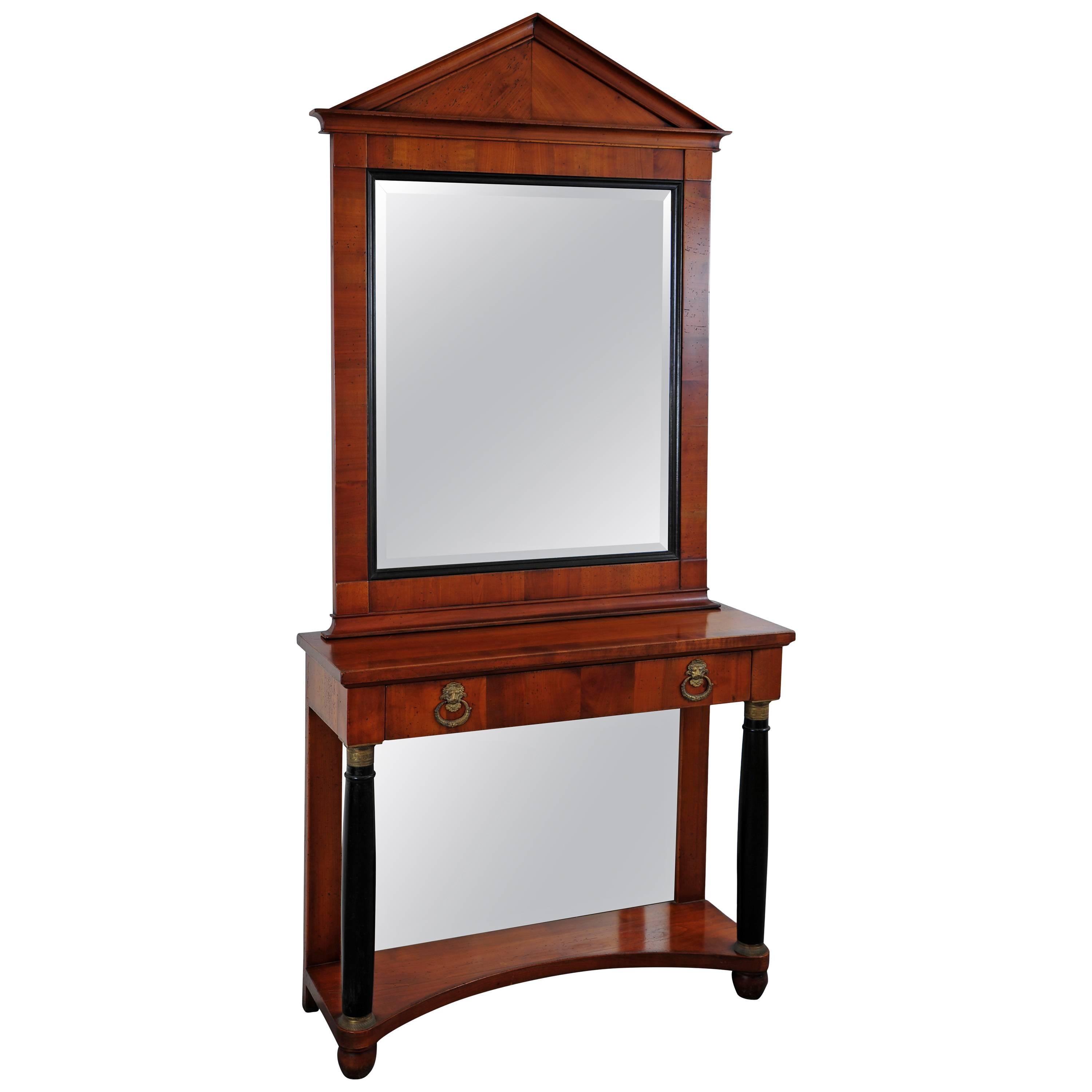 French Cherrywood Console and Matched Mirror For Sale